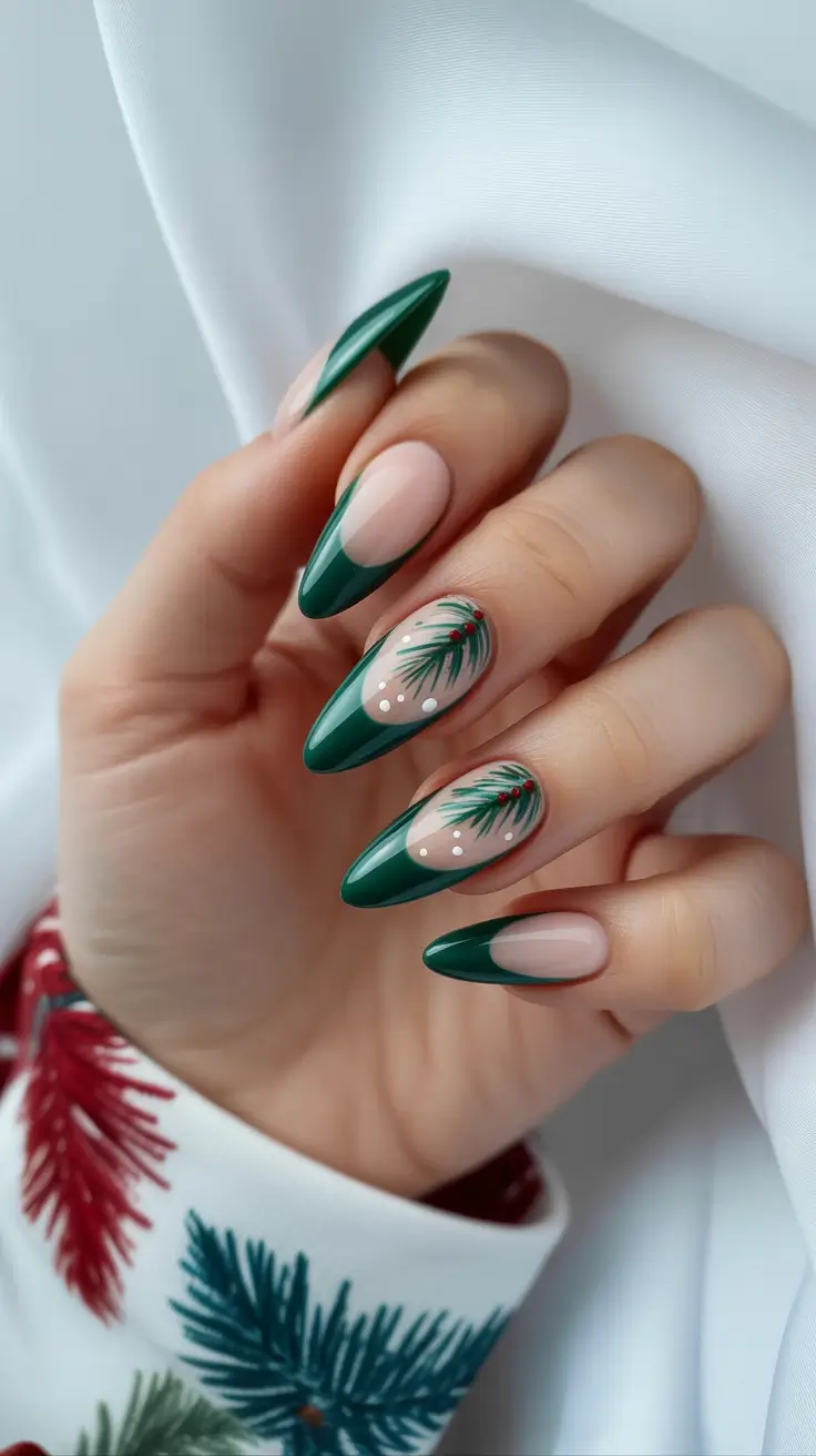 winter acrylic nails almond Evergreen Charm Elegant Pine Tips