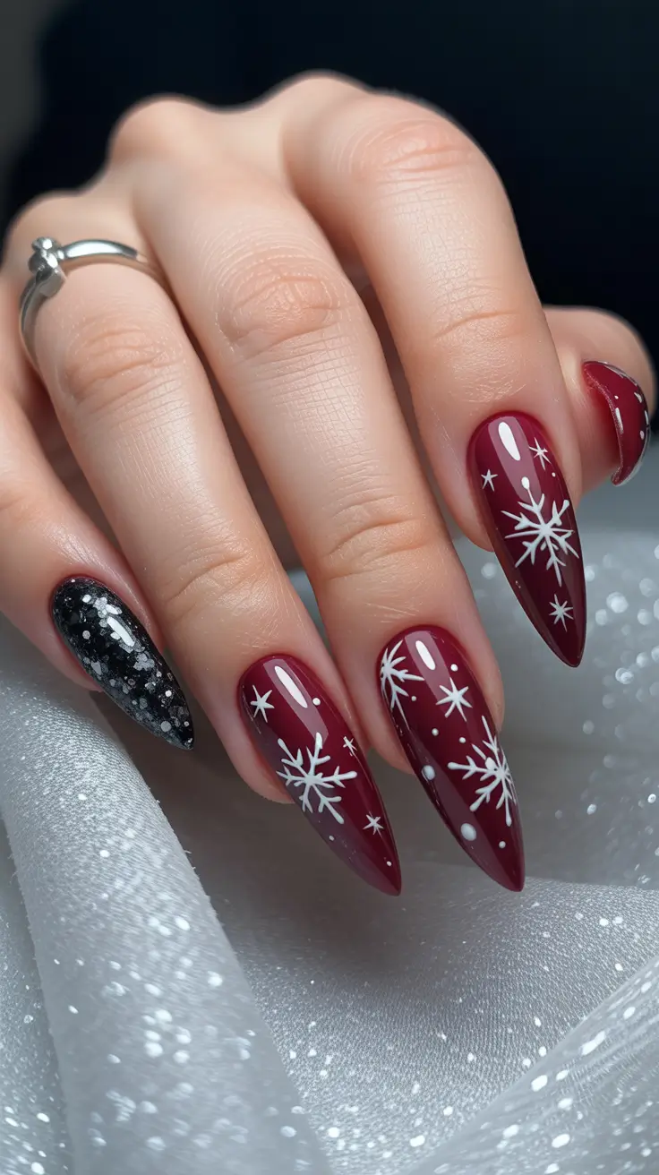 Best Gel Nails Christmas 2025 Wine Night Snowflakes