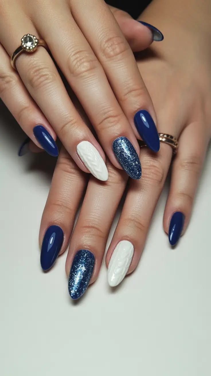 christmas nail designs 2025 Midnight Blue Sweater