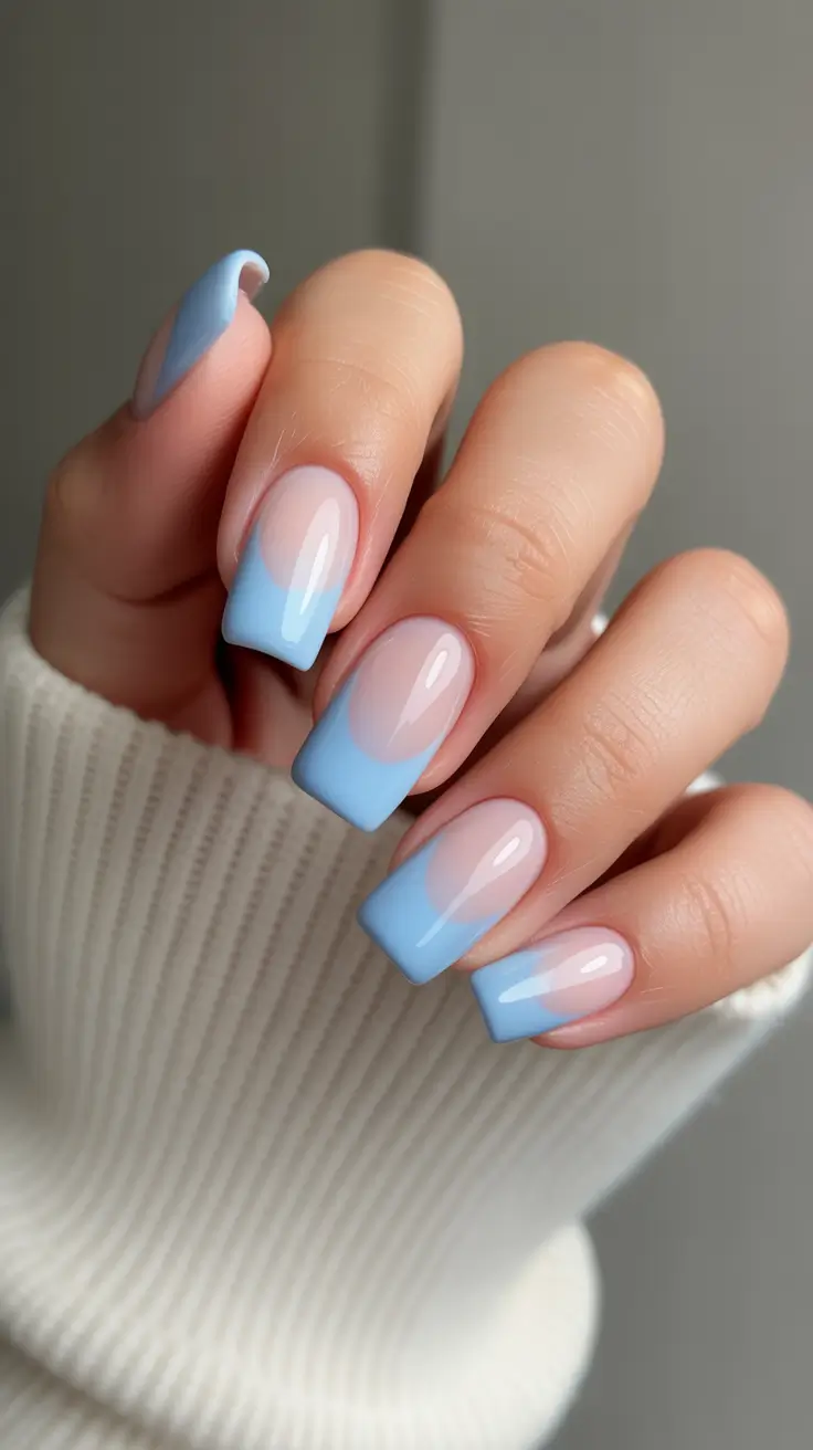 christmas nail designs 2025 Frosty Sky Blue French