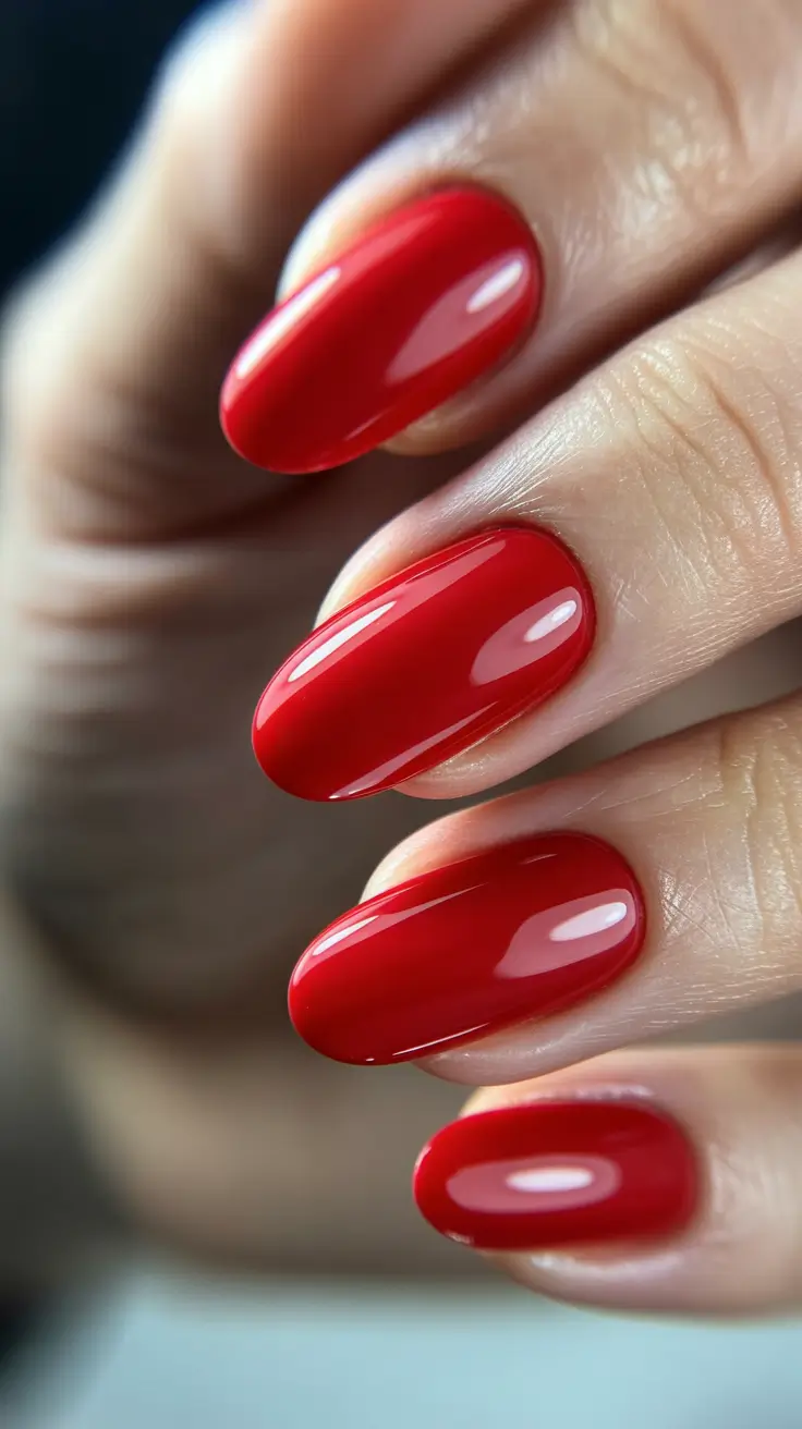 christmas nail designs 2025 Classic Scarlet Shine