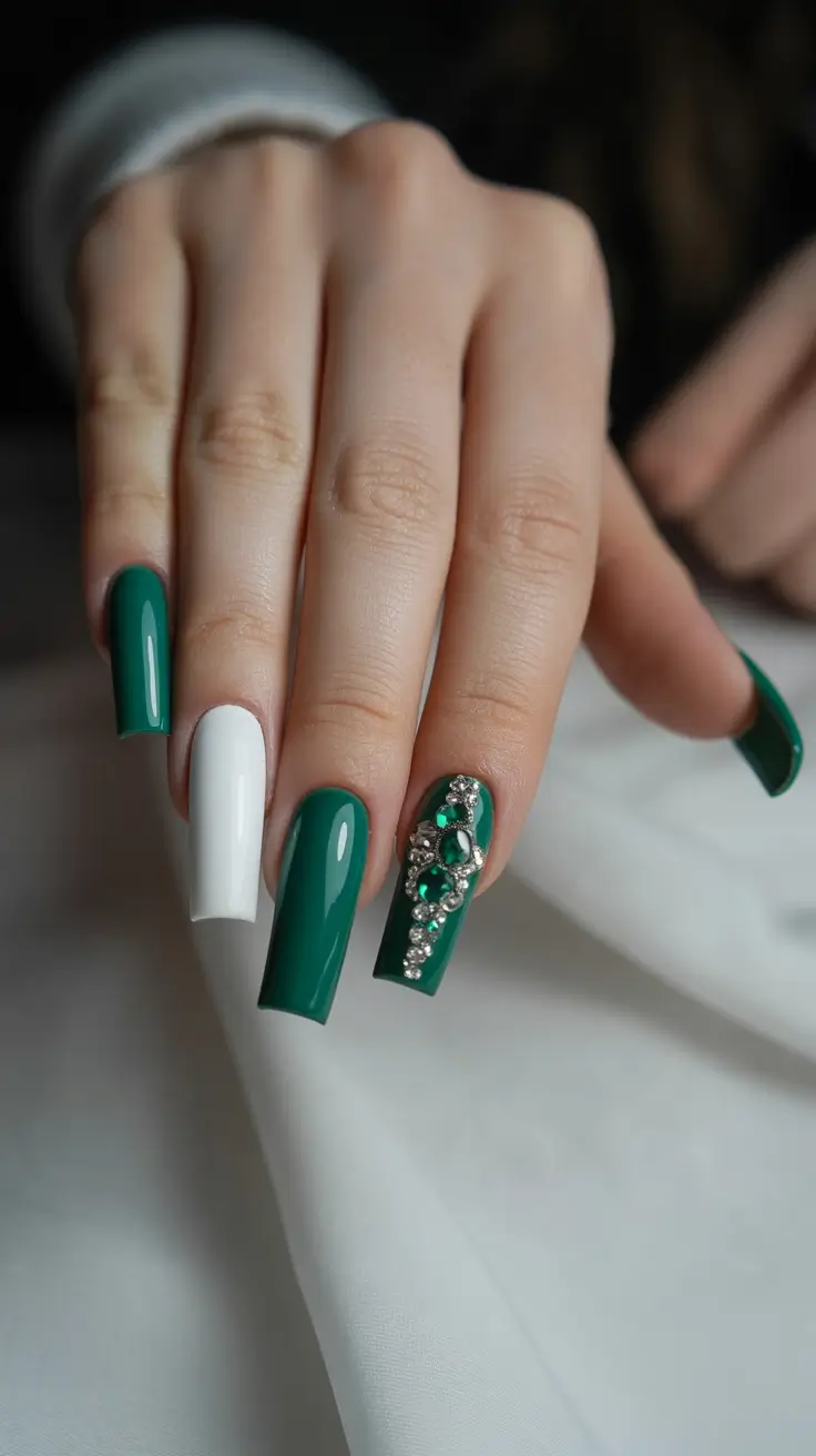 christmas nail designs 2025 Emerald Luxe with Jewels