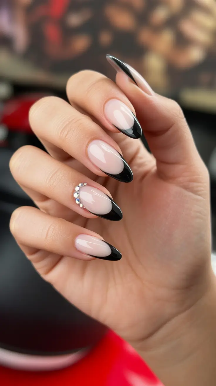 christmas nail designs 2025 Black Velvet French