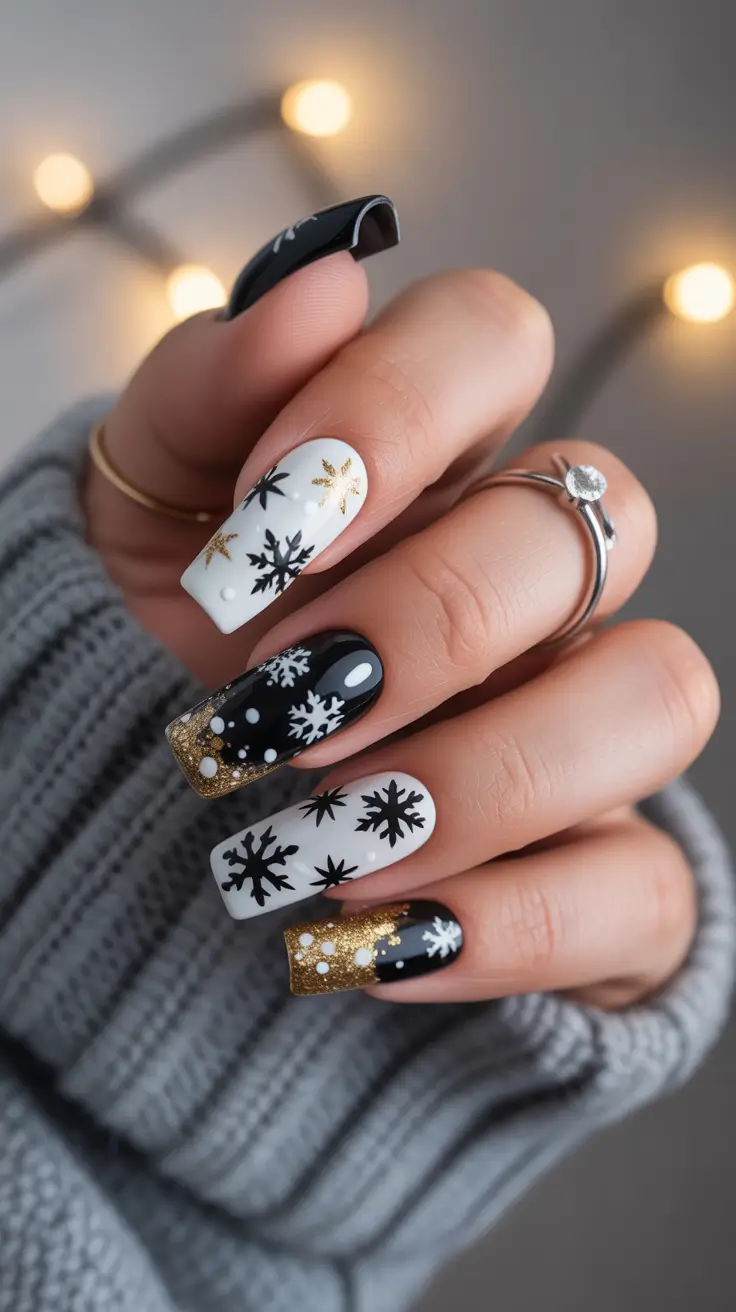 black christmas nails winter Golden Snow Night