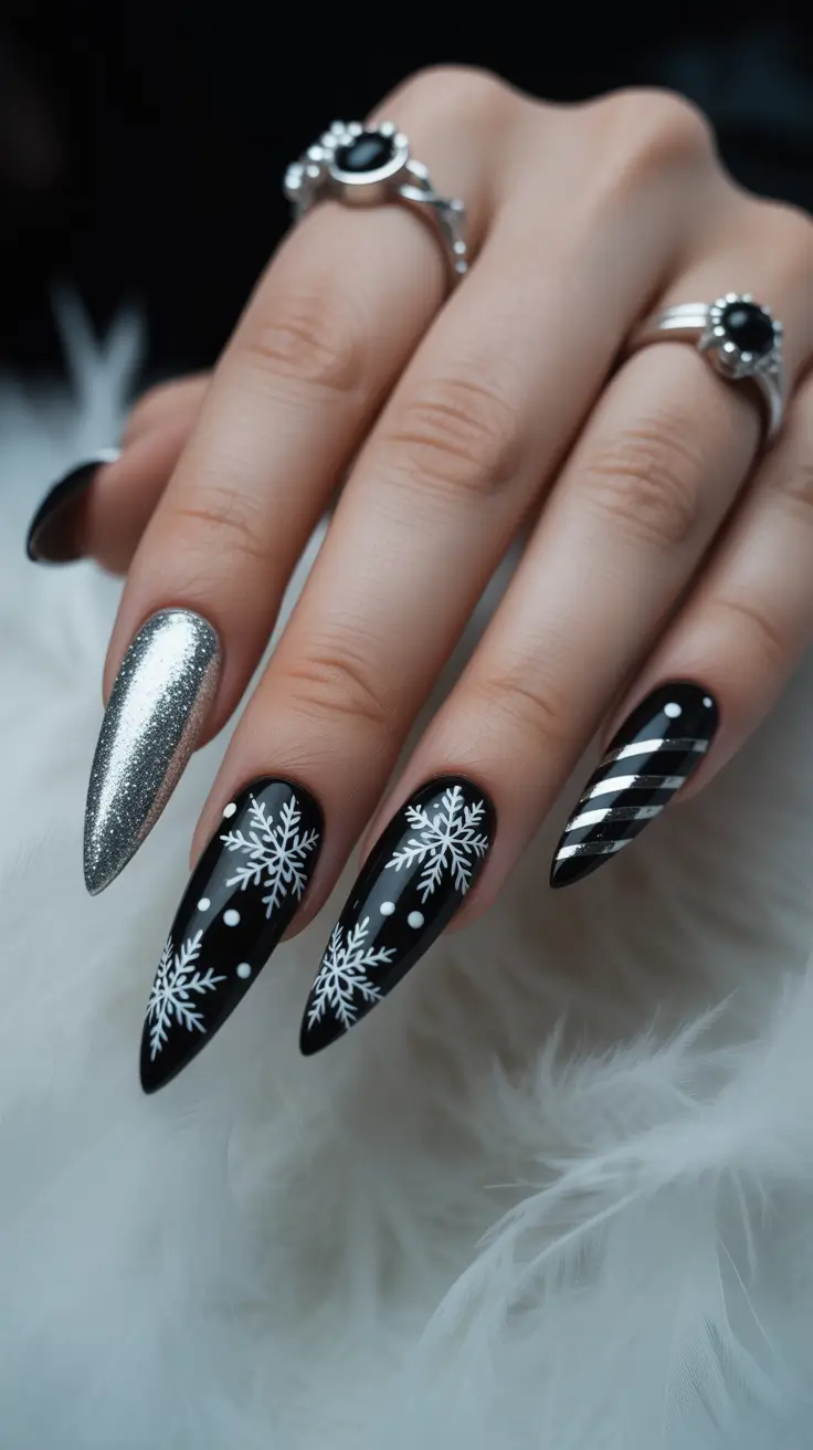 black christmas nails designs Silver Spark Serenade