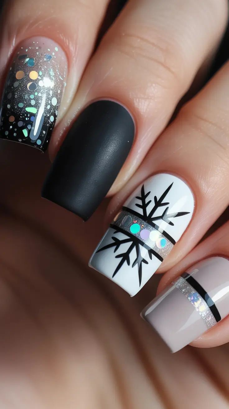 black christmas nails acrylic short Frosted Geometry
