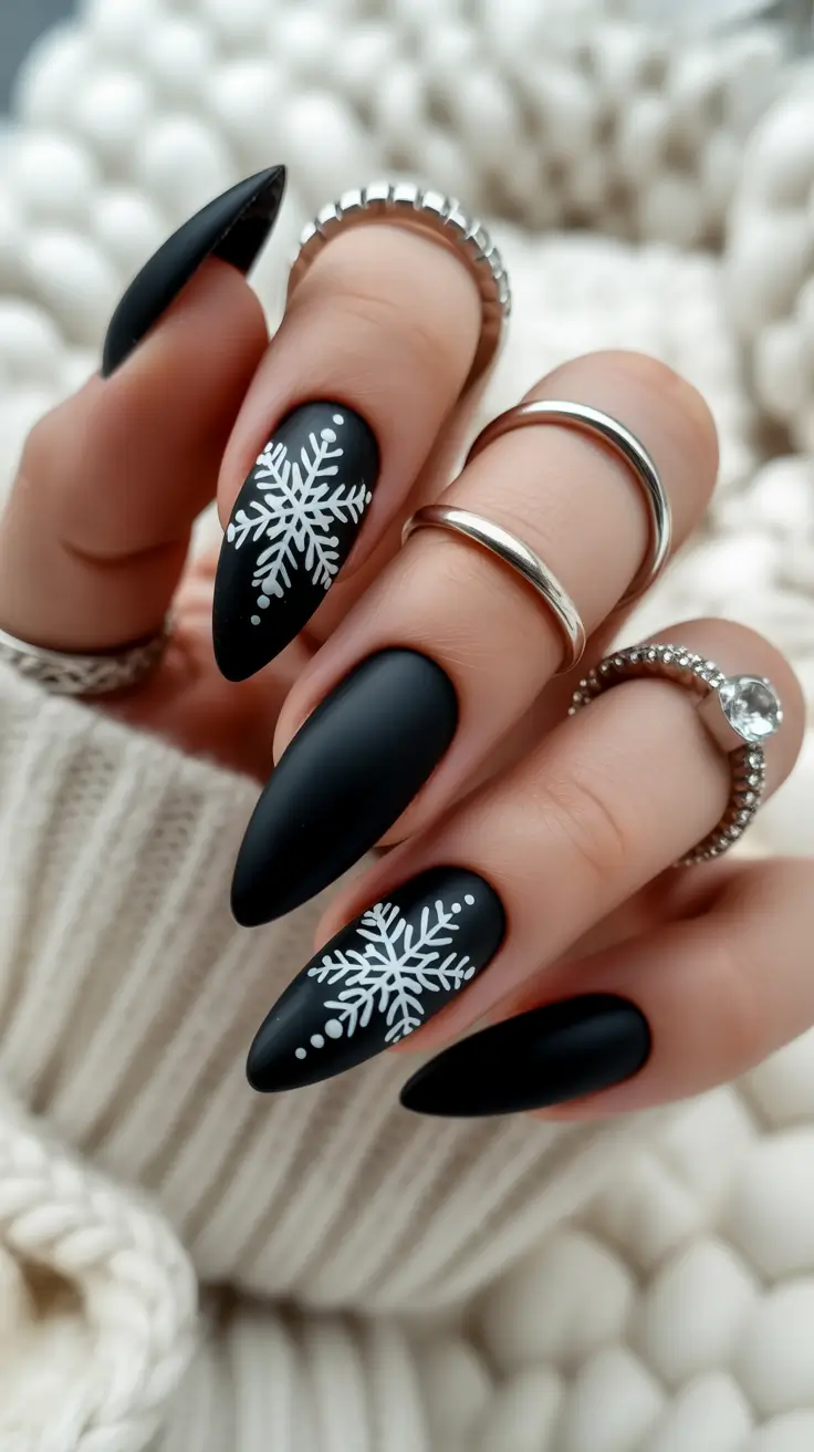 black christmas nails winter almond Frost Whisper