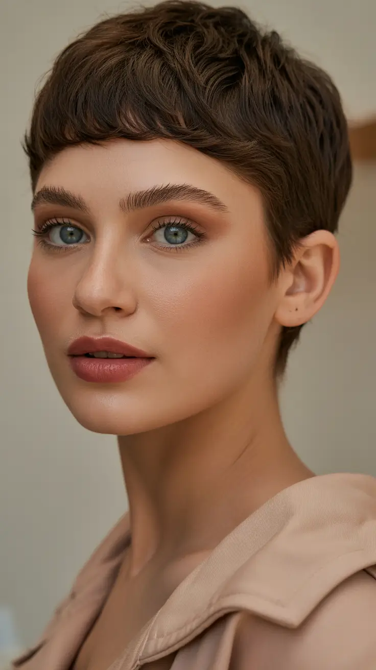 pixie haircut for winter Classic Brunette Elegance