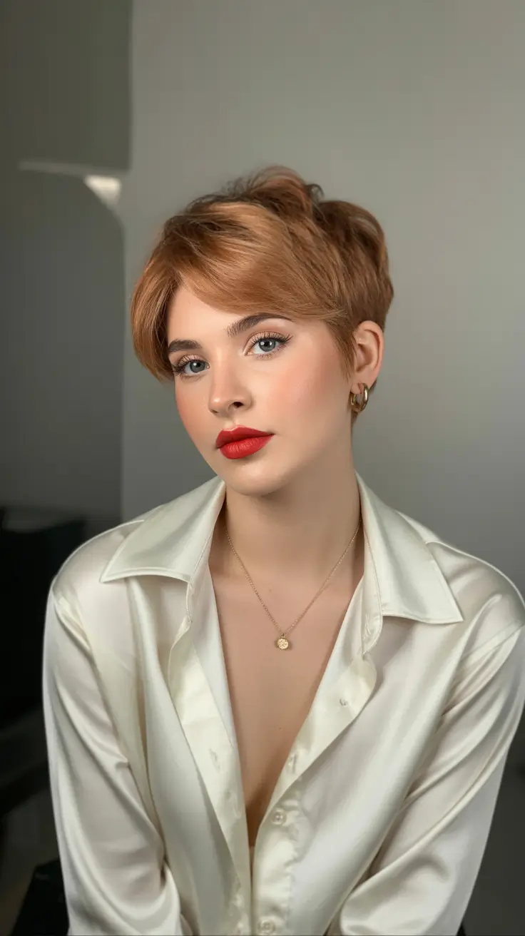 winter pixie haircuts 2024 - 2025 Golden Peach Pixie