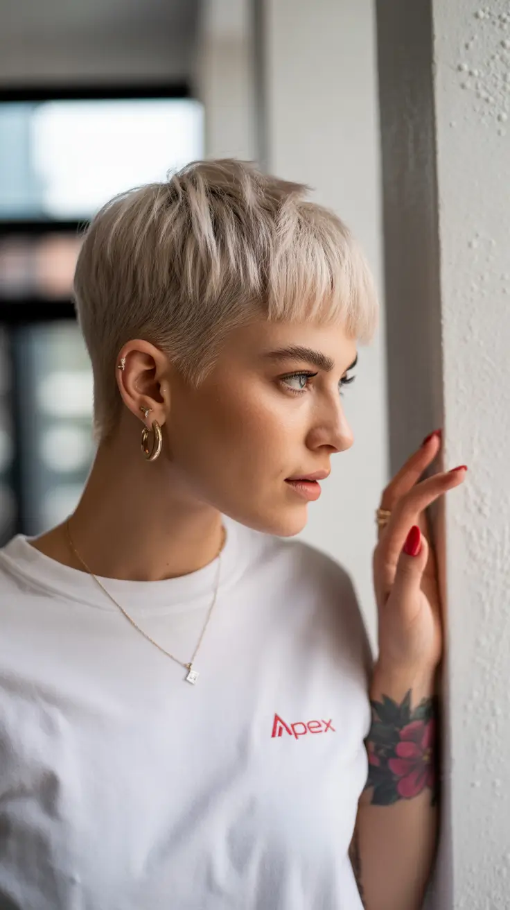 undercut winter pixie haircuts Arctic Blonde Undercut