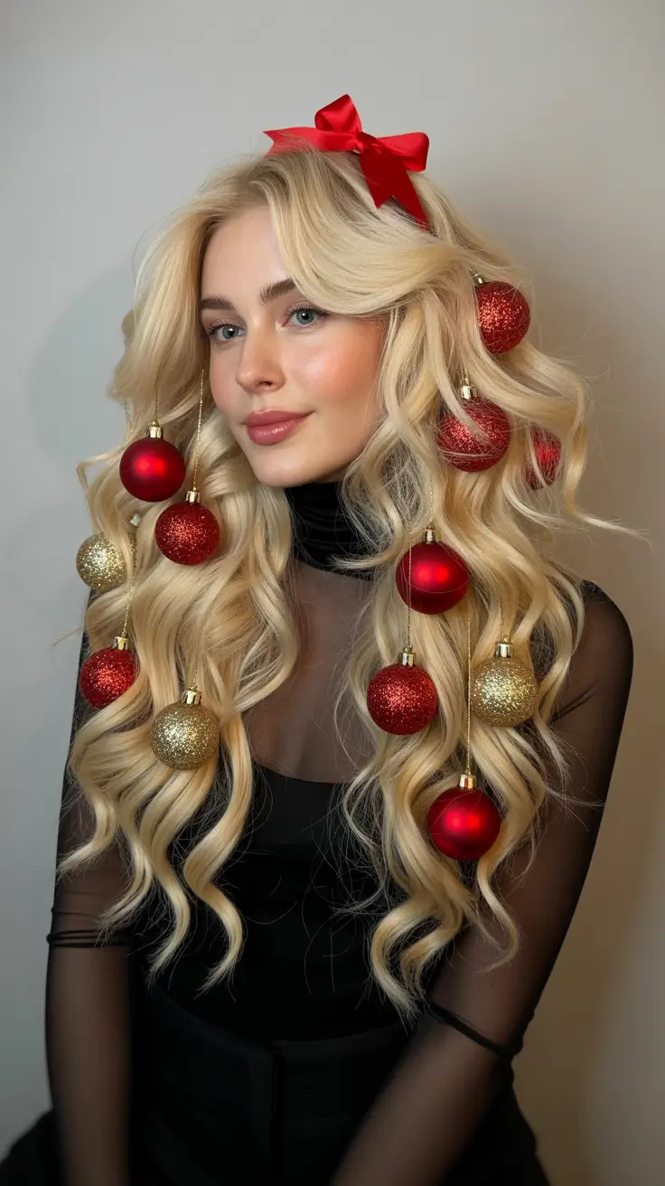 Christmas Hairstyles Trends 2025 Golden Ornament Glam