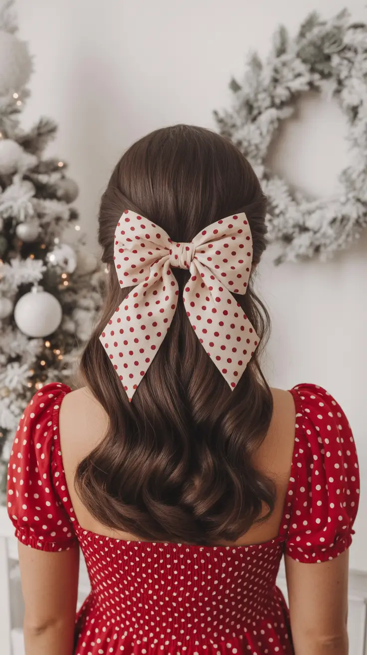 Christmas Hairstyles Trends 2025 Polka Dot Bow Perfection