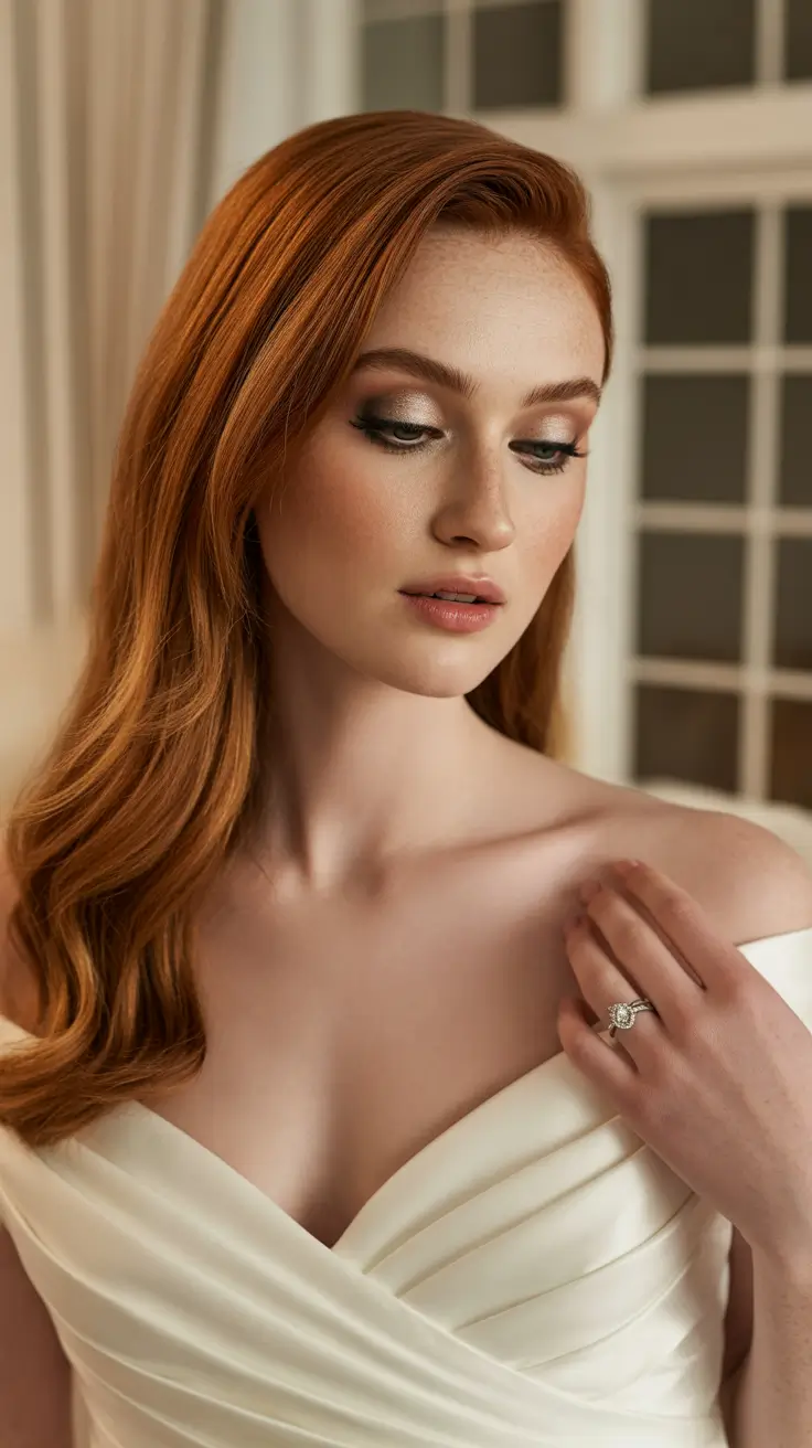 Christmas Hairstyles Trends 2025 Copper Waves with a Bridal Glow