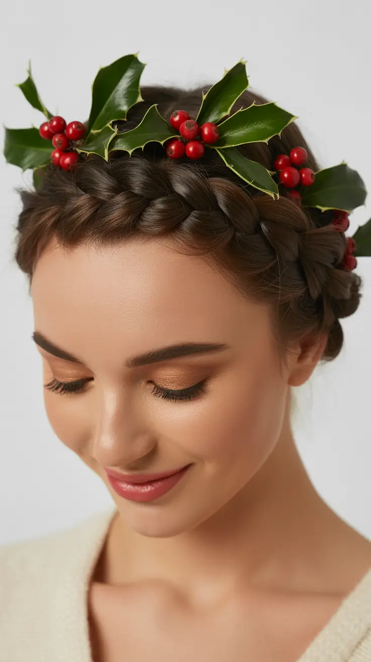 Christmas Hairstyles Trends 2025 Holly Crown Braid