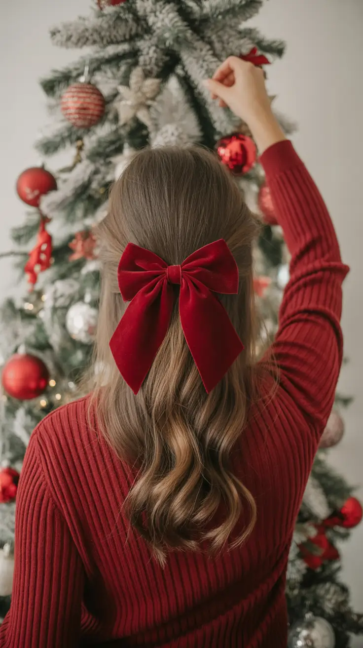 Christmas Hairstyles Trends 2025 Velvet Bow Romance