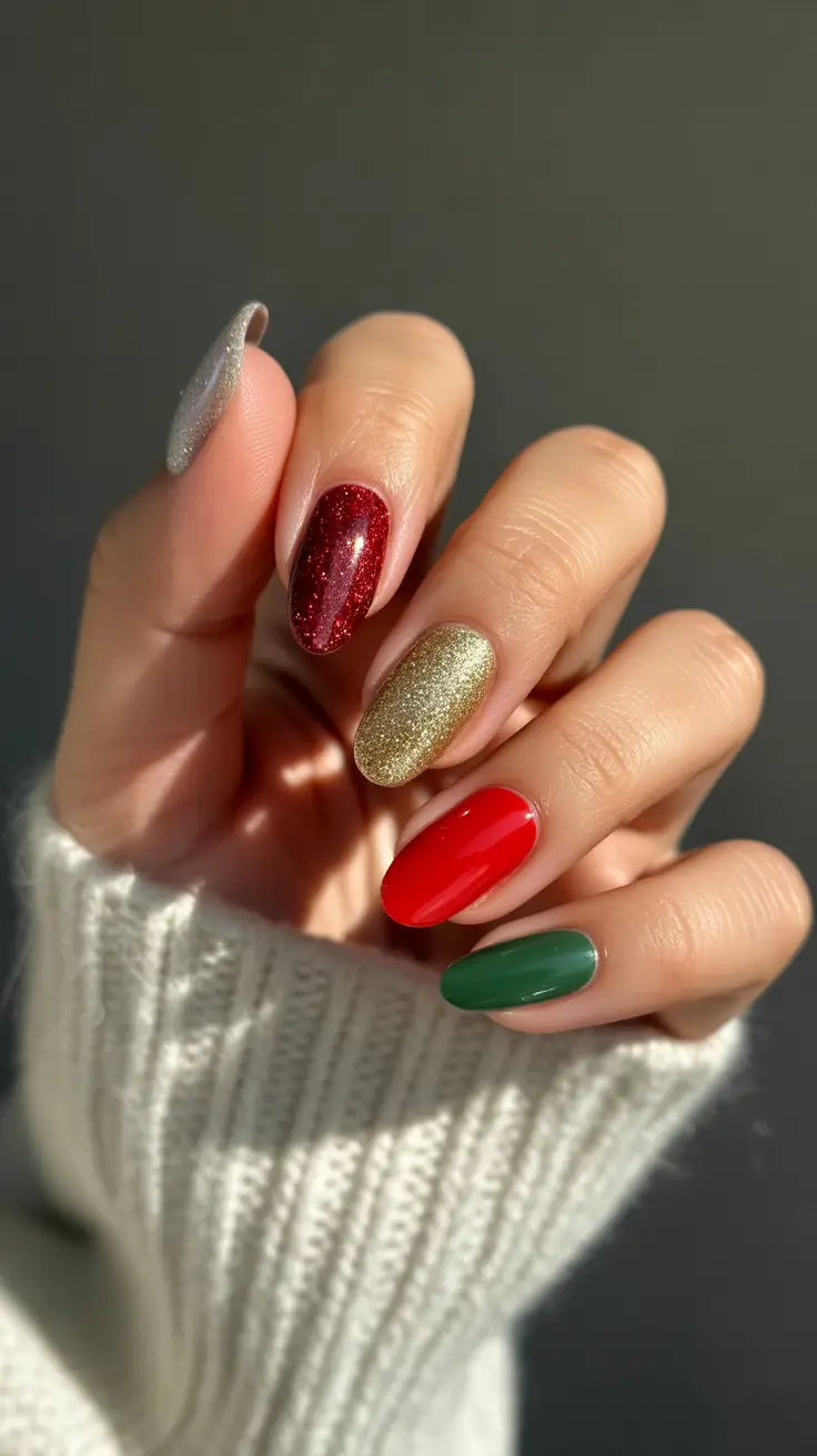 Christmas Nail Art 2025 Red Green Gold Harmony