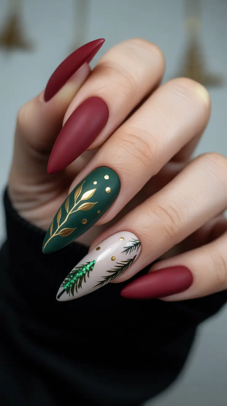 Christmas Nail Art 2025 Matte Elegance with Golden Accents