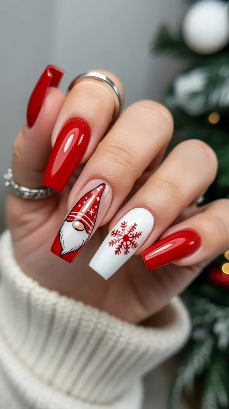 Christmas Nail Art 2025 Santa and Snowflake Delight