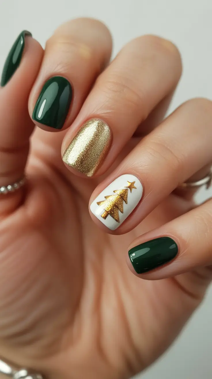 Christmas Nail Art 2025 Golden Evergreen Charm