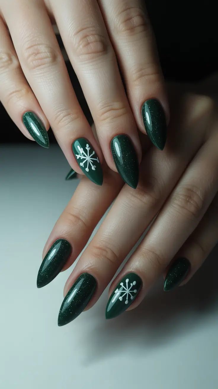 Christmas Nail Art 2025 Snowflake in Emerald