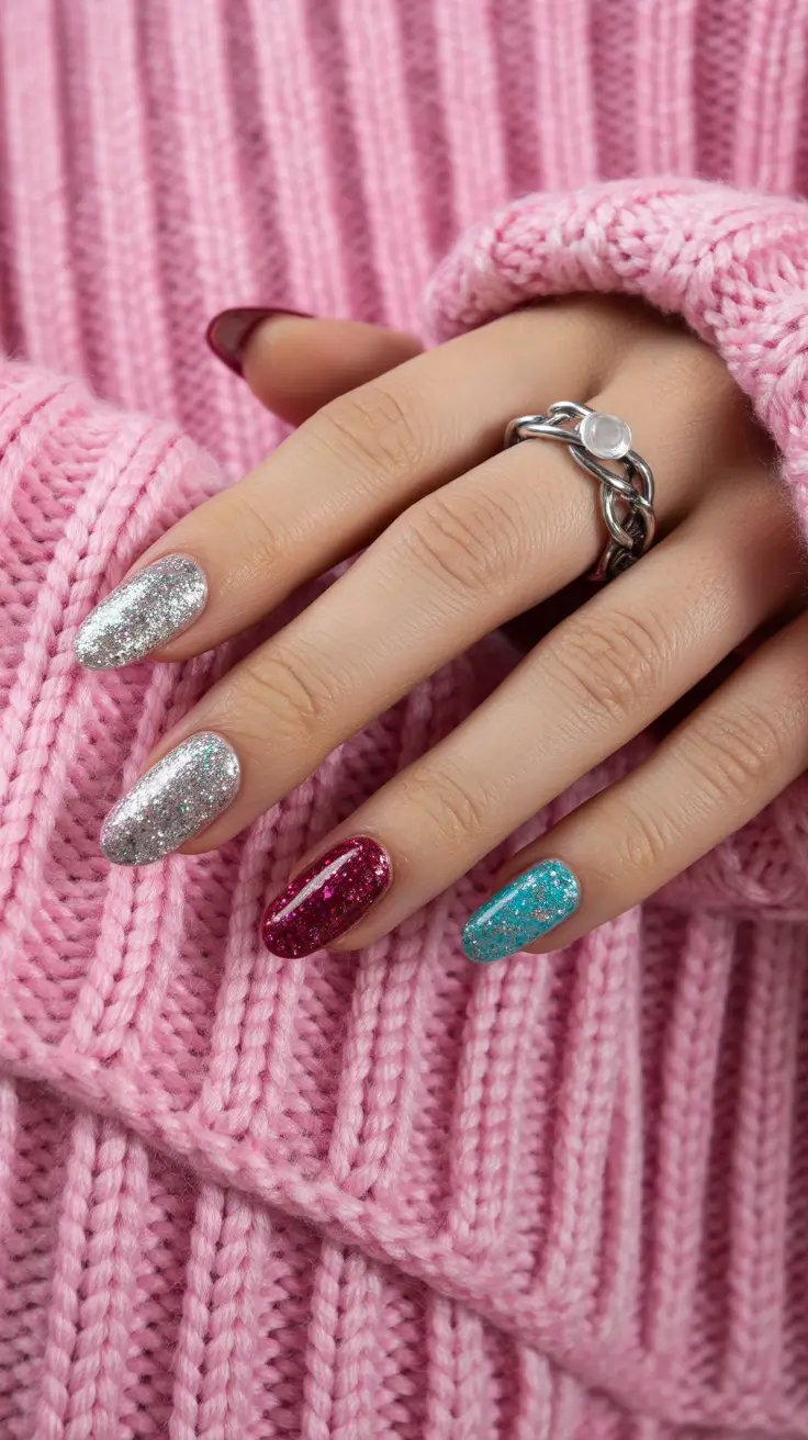 Christmas Nail Art 2025 Modern Glitter Mix