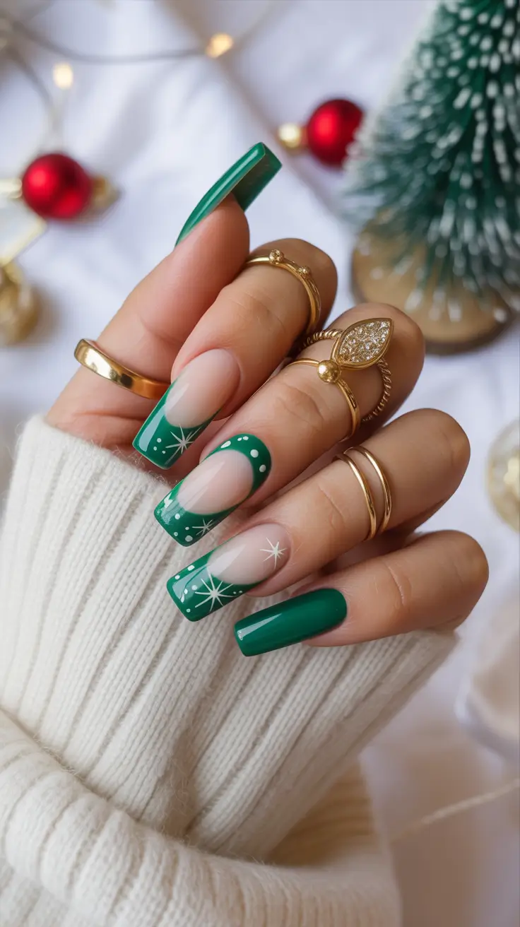 Christmas Nail Art 2025 Emerald Magic with Star Accents