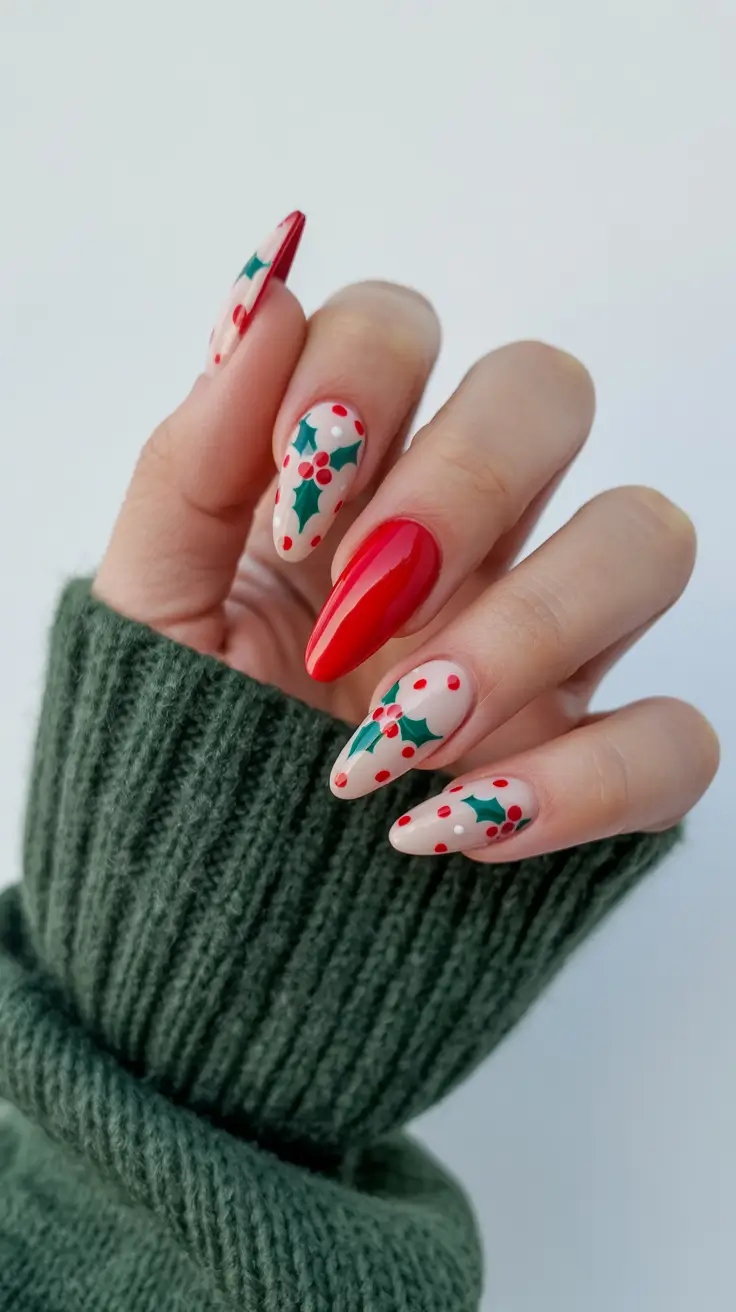 Christmas Nail Art 2025 Holly Berry Joy