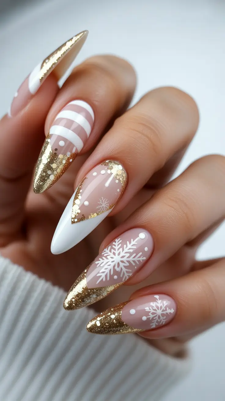 Christmas Nails 2025 Golden Snowflake Luxe