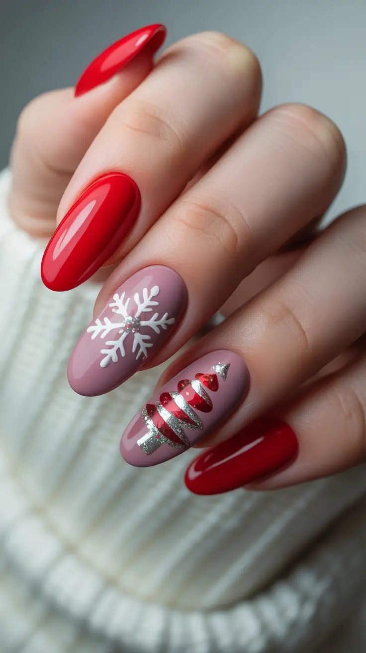 christmas-nails-acrylic-ideas-2025-Silver-Snow-and-Spiraled-Tree