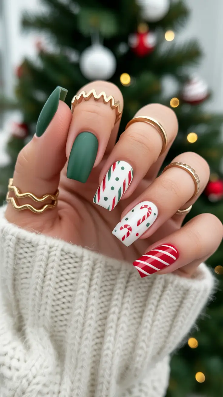 christmas-nails-acrylic-ideas-2025-Matte-Mistletoe-Candy