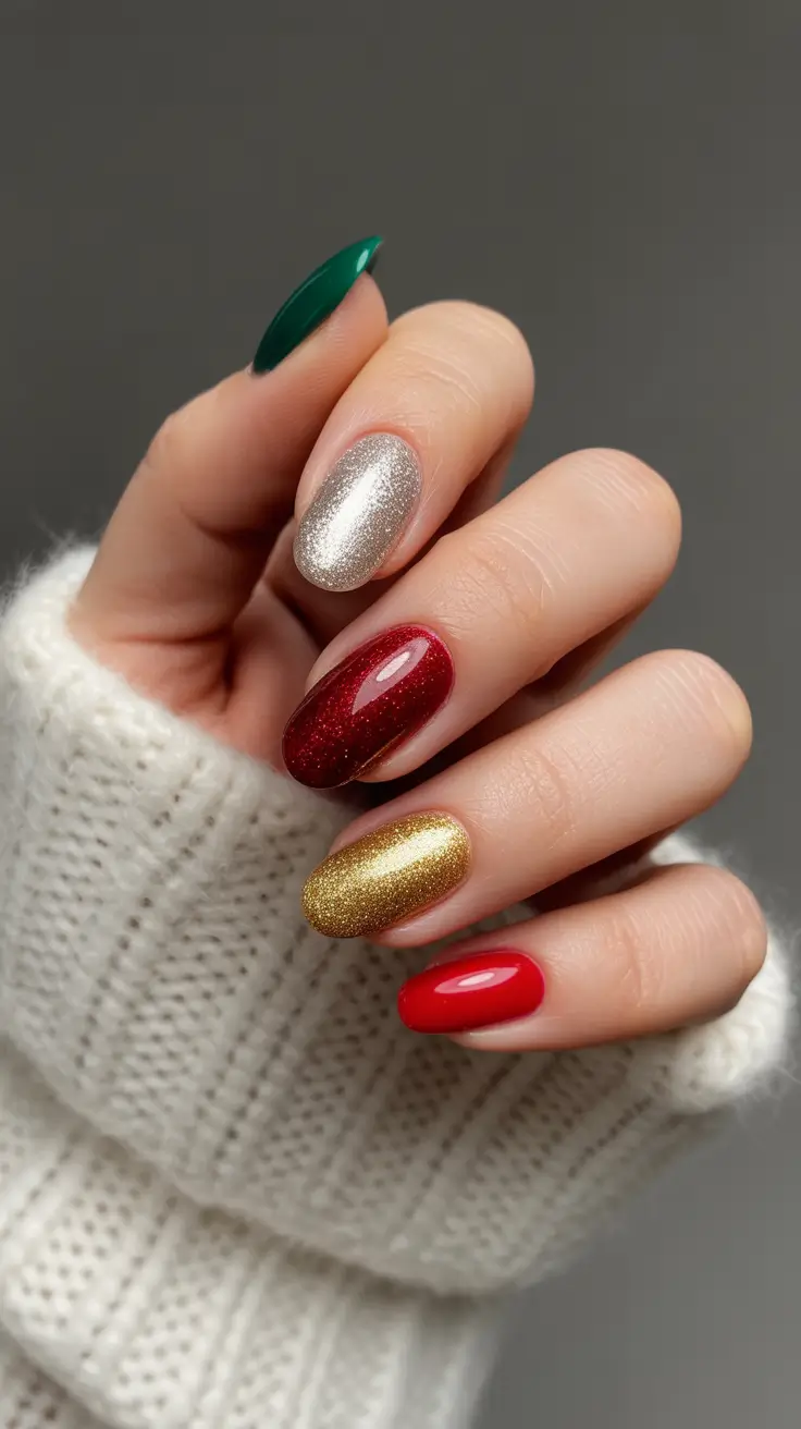 christmas-nails-acrylic-ideas-2025-Metallic-Holiday-Gleam