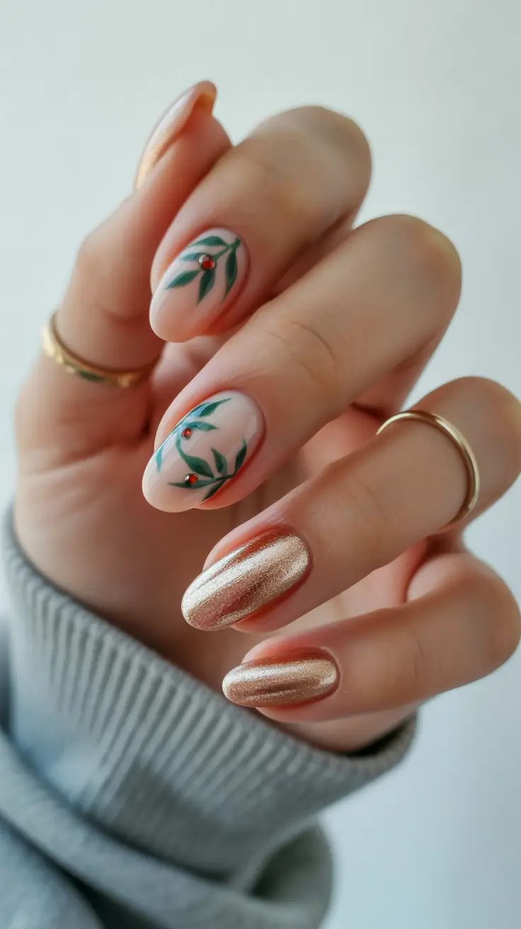 christmas-nails-acrylic-ideas-2025-Mistletoe-and-Champagne-Glow