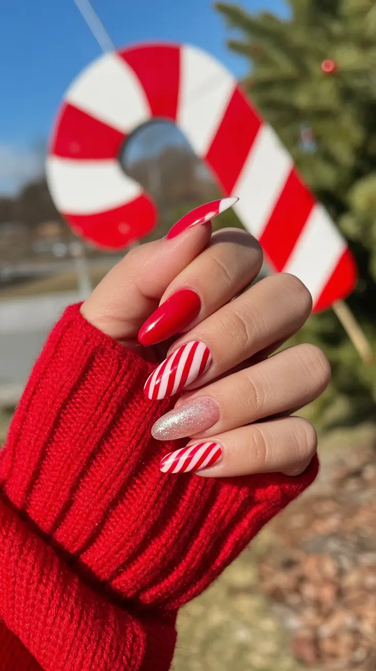 christmas-nails-acrylic-ideas-2025-Cozy-Candy-Cane-Classics