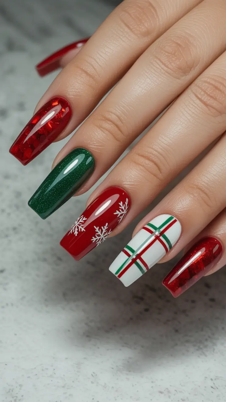 christmas-nails-acrylic-ideas-2025-Festive-Gift-Wrap-Glam