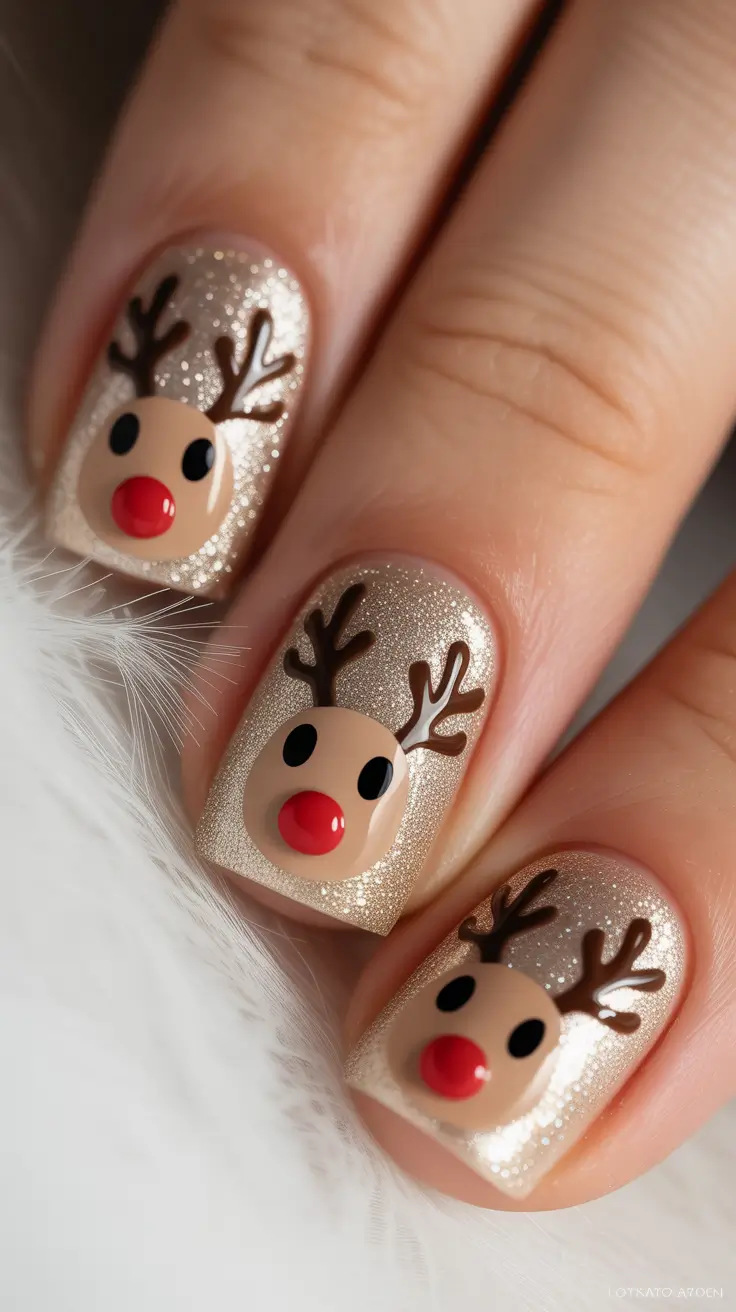 christmas-nails-acrylic-ideas-2025-Golden-Reindeer-Magic