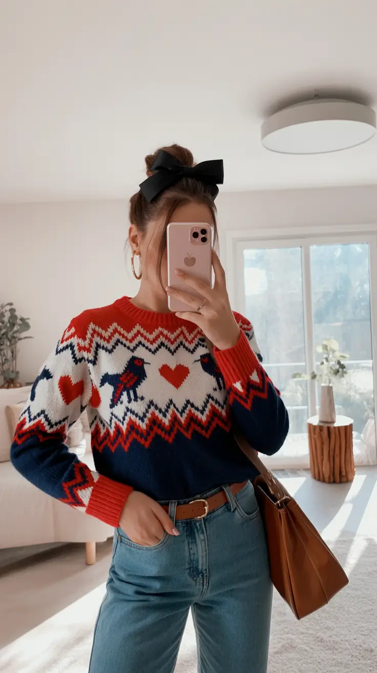 christmas outfits 2025 Retro Charm in Knit & Denim