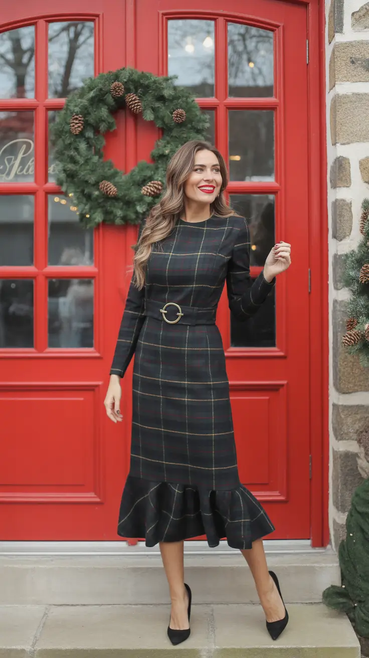 christmas outfits 2025 Classy Charm at the Christmas Door