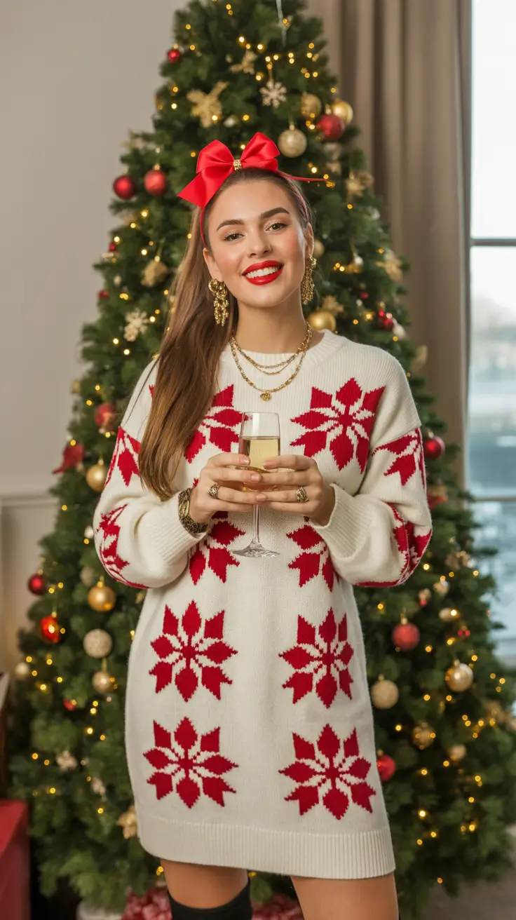 christmas outfits 2025 Red Bows & Holiday Glow