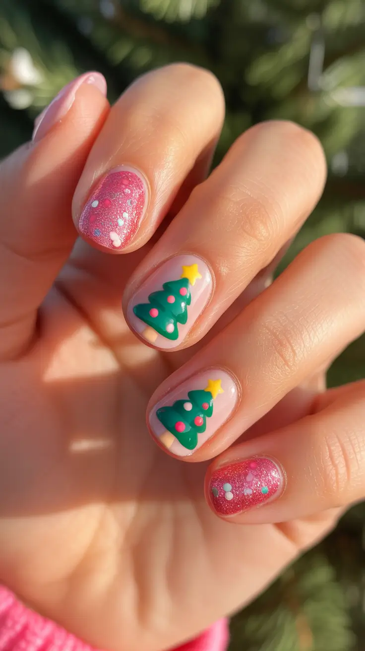 christmas tree nails ideas 2025 Playful Candy Trees