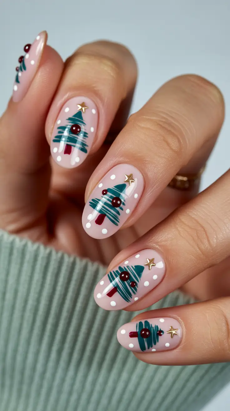 christmas tree nails ideas 2025 Nordic Snow Forest