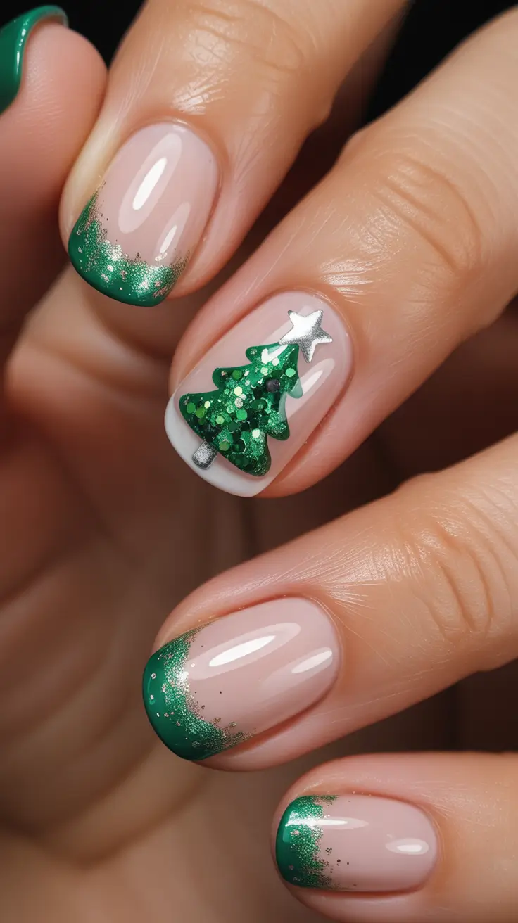 christmas tree nails ideas 2025 Glitter Pine Fantasy