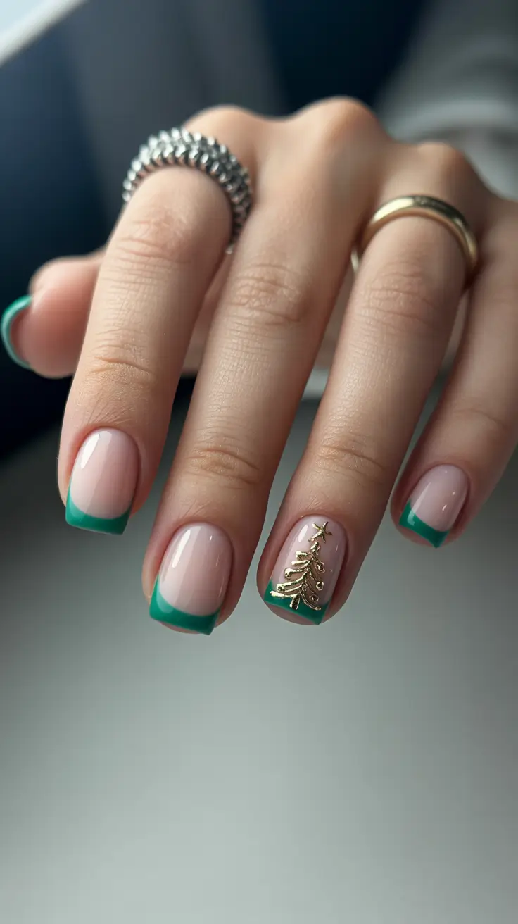 christmas tree nails ideas 2025 Golden French Whisper