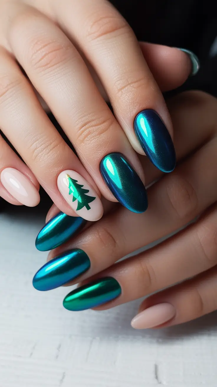 christmas tree nails ideas 2025 Midnight Shimmer
