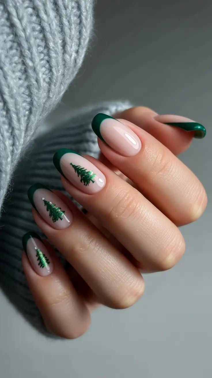 christmas tree nails ideas 2025 Forest French Tips