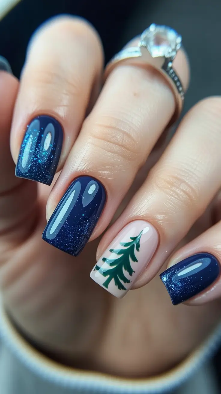 christmas tree nails ideas 2025 Starry Night Pines