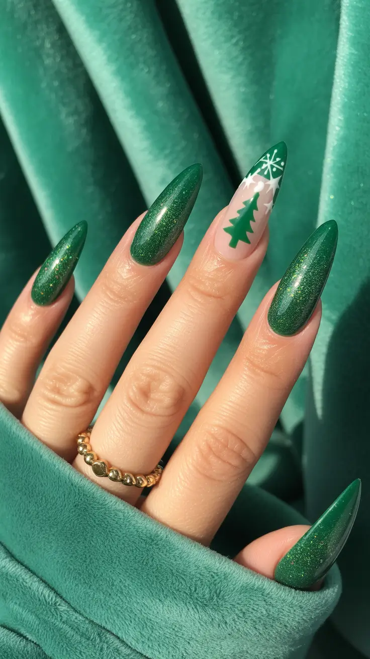 christmas tree nails ideas 2025 Velvet Green Glow