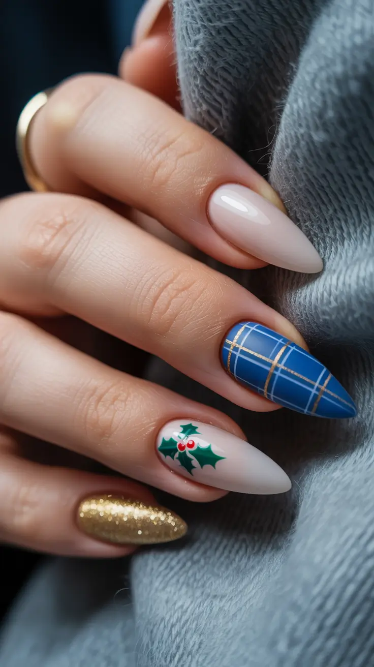 classy winter nails blue Blueberry Plaid Charm