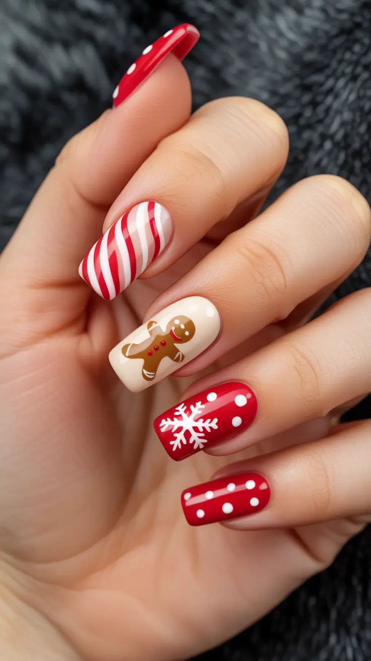 classy winter nails red Gingerbread Cheer
