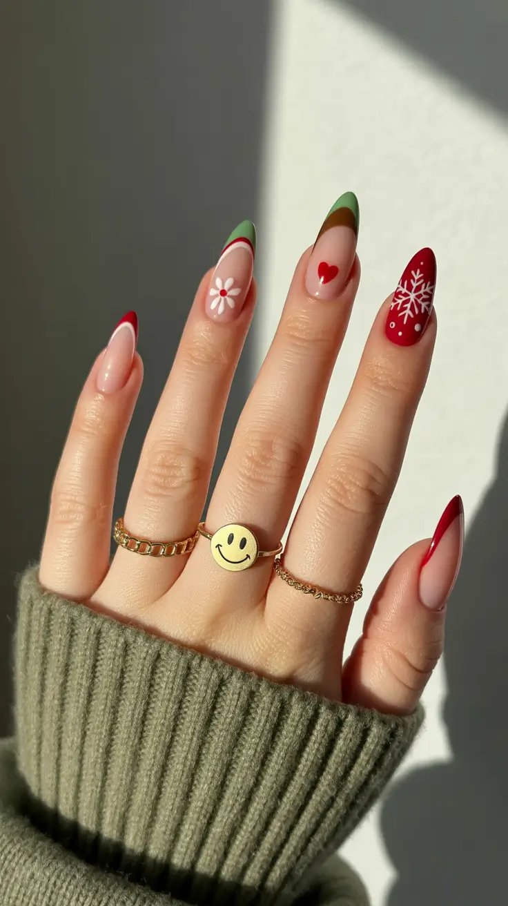 classy winter nails french tip Playful Holiday Mix