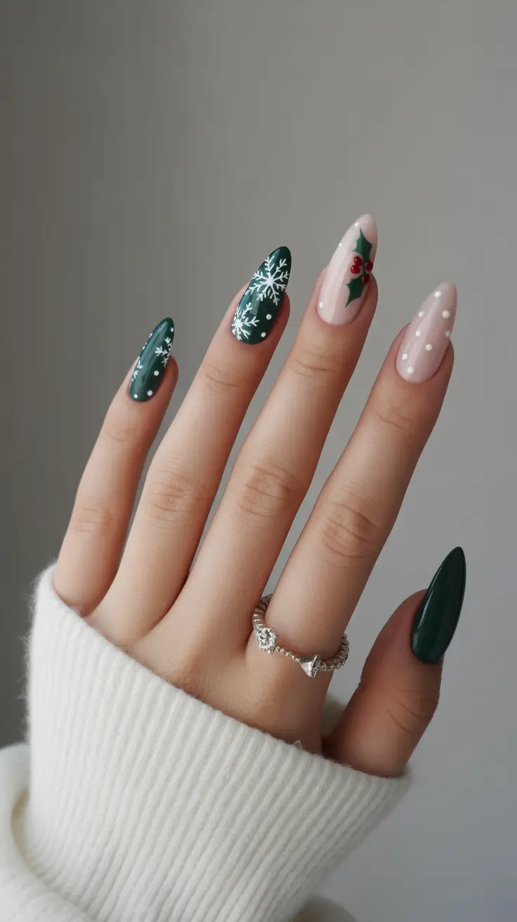 classy winter nails green Evergreen Frost